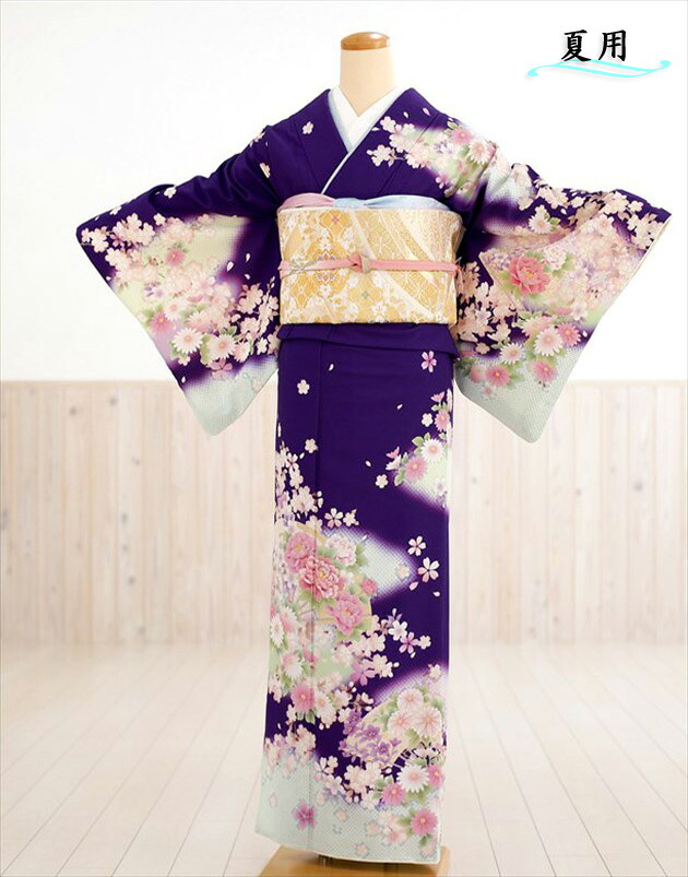訪問着レンタル【夏用】【単衣】「乙葉」ブランド 紺紫に彩の絢爛慶華 sh1045【訪問着フルセット】/単/着物レンタル/お宮参り/貸衣装/イベント/kimono/サマー/夏/6月/7月/8月/9月/付け下げ/結婚式/涼しい/ママ/母/母親/houmongi 【fy16REN07】【レンタル】|貸衣裳 ぽえむ