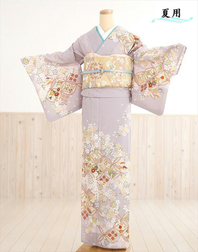訪問着レンタル【夏用】【単衣】「ジャパンスタイル」淡い紫に繚彩慶華 sh1047【訪問着フルセット】/単/着物レンタル/お宮参り/貸衣装/イベント/kimono/サマー/夏/6月/7月/8月/9月/付け下げ/結婚式/涼しい/ママ/母/母親/houmongi 【fy16REN07】【レンタル】|貸衣裳 ぽえむ