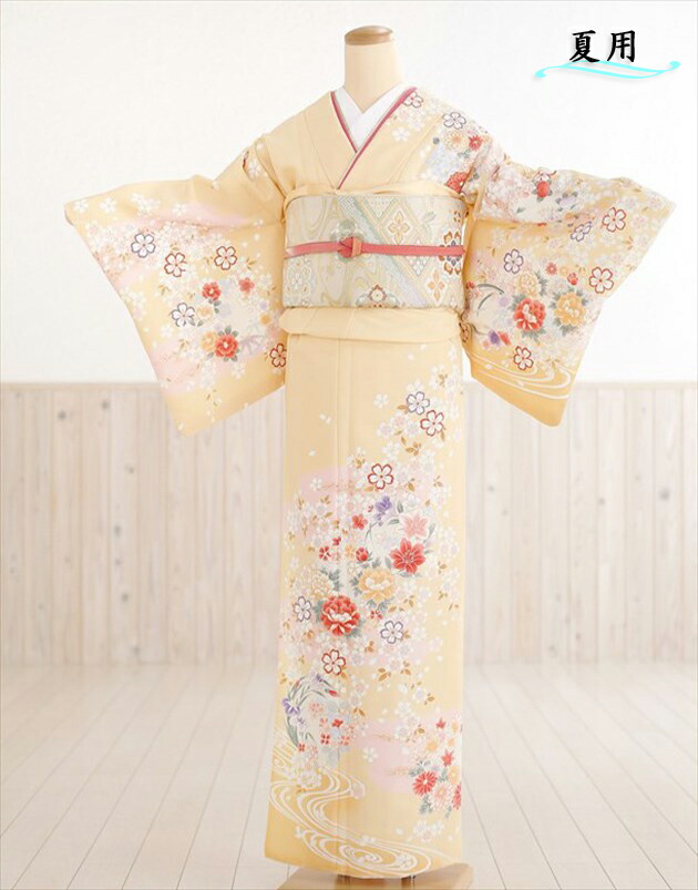 夏着物　正絹　訪問着　フルセット　単衣　花　洋花　白地　O8 夏着物 正絹 訪問着 フルセット 単衣 花 洋花 白地 O8 夏着物