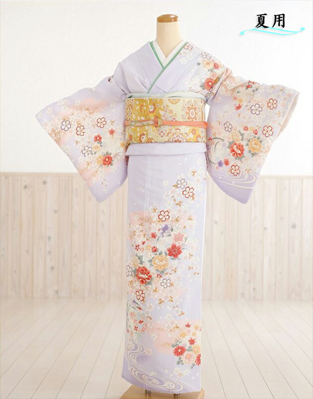 単衣絽紗訪問着フルセット花壇菖蒲手刺繍薄ピンク色着物L5