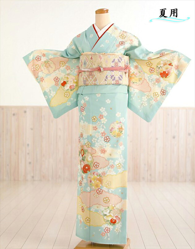 単衣 訪問着レンタル sh1072【夏用 着物レンタル】 訪問着フルセット 単 結婚式 お宮参り イベント kimono サマー 夏 6月 7月 8月 9月 付け下げ 涼しい ママ 母 母親 houmongi「ジャパンスタイル」水色に慶びの彩華【fy16REN07】|貸衣裳 ぽえむ