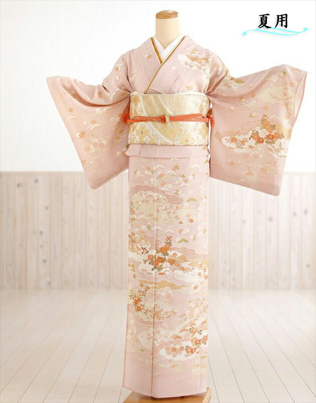夏用 単衣 訪問着レンタル sh1084 夏用 着物レンタル 付下げ フルセット 結婚式 お宮参り kimono 夏 ６月 ７月 ８月 ９月 付け下げ 涼しい ママ 母 母親 houmongi 正絹「サーモンピンクに古典彩りの華」【fy16REN07】【レンタル】