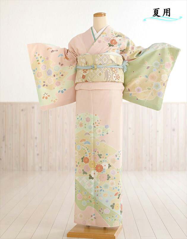 単衣 訪問着レンタル sh1120【夏用 着物レンタル】 訪問着フルセット 単 結婚式 お宮参り イベント kimono サマー 夏 6月 7月 8月 9月 付け下げ 涼しい ママ 母 母親 houmongi 「ジャパンスタイル」 ピンクに吉祥慶華【レンタル】