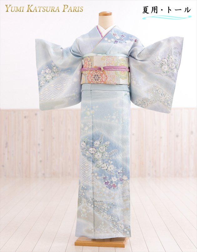 単衣 トールサイズ 桂由美 訪問着レンタル sh1143t 高身長 170cm前後【夏用 正絹 着物レンタル】フルセット 結婚式 お宮参り イベント kimono サマー 夏 ６月 ７月 ８月 ９月 涼しい ママ 母 母親 高級ブランド 2022 上品 houmongi 「慶涼絞り辻が花」【レンタル】