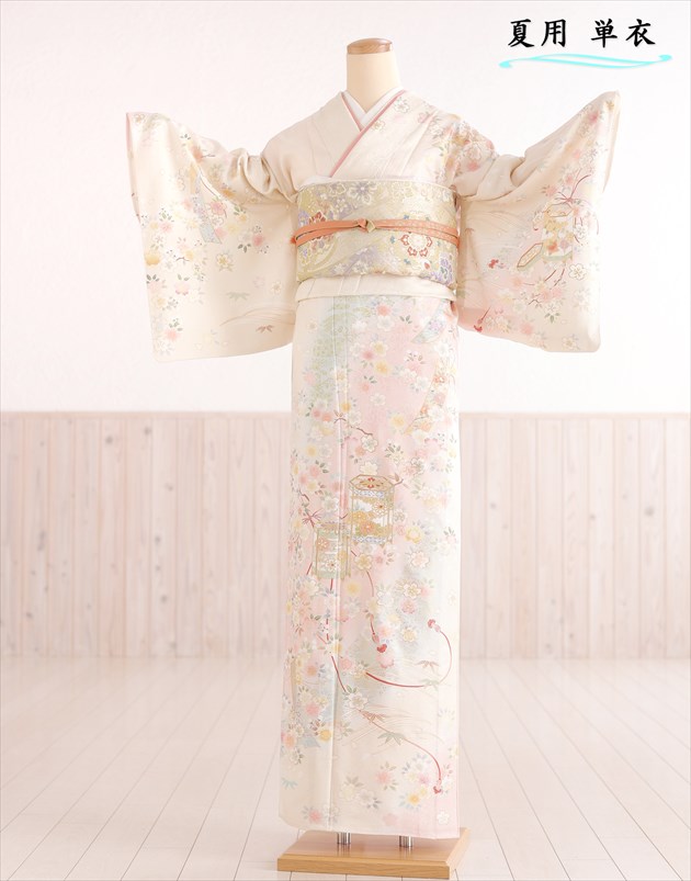単衣 訪問着レンタル 夏用 sh1151 着物レンタル 付下げ フルセット 結婚式 お宮参り kimono 夏 ６月 ７月 ８月 ９月 付け下げ 涼しい ママ 母 母親 houmongi 正絹 人気 高級着物 上品「上品なクリームに彩りの貝桶慶華」【fy16REN07】【レンタル】｜貸衣裳　ぽえむ