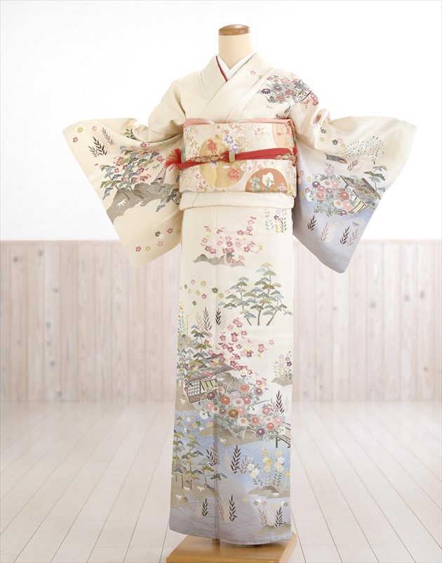 訪問着レンタル 卒業式 hw1375 着物レンタル 母 入学式 結婚式 七五三 ママ【付下げ・訪問着フルセット】お宮参り 753  卒園式 正絹 母親 kimono 人気 粋 お茶会 houmongi 高級 クリームに慶びの平安物語【fy16REN07】【レンタル】