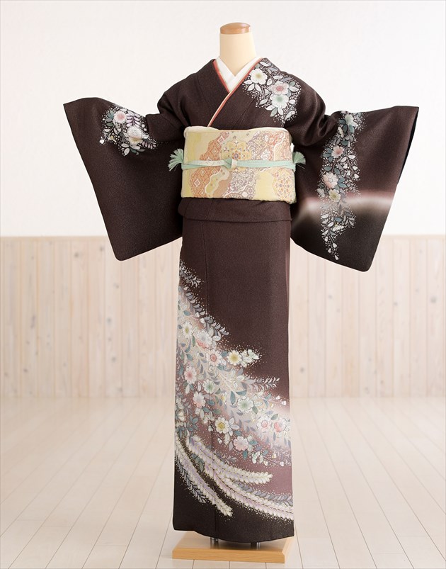 訪問着レンタル 卒業式 hw1434 着物レンタル 母 入学式 結婚式 七五三 ママ お宮参り 753 卒園式 正絹 母親 kimono 2020 付下げ・訪問着フルセット 人気 粋 お茶会 おしゃれ houmongi 上品な茶色地に吉祥辻が花【レンタル】
