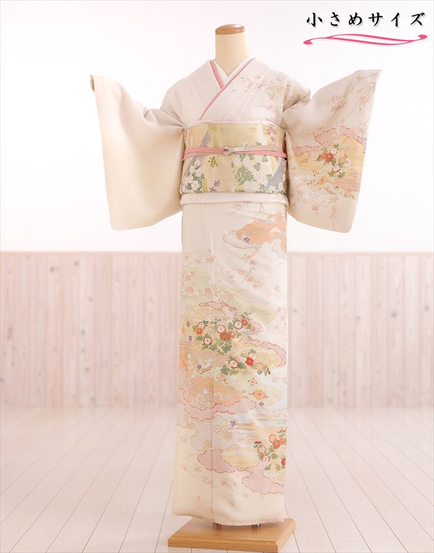 訪問着レンタル 小さいサイズ hw1572s 卒業式 150cm対応 小さめ Sサイズ 正絹 着物レンタル 母 入学式 結婚式 七五三 ママ フルセット お宮参り 2023 753 母親 kimono お茶会 華やか houmongi 上品なクリームに古典吉祥麗華【レンタル】|貸衣裳 ぽえむ