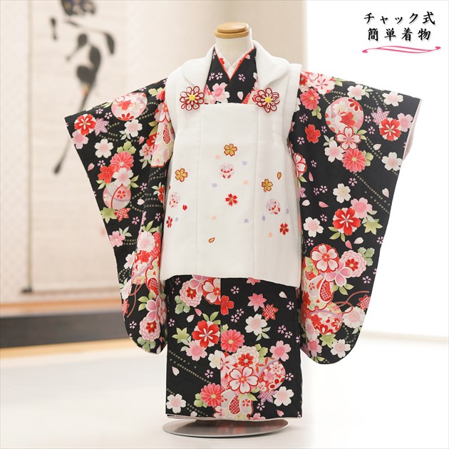 【賃借】３歳 御姉さん 七五三 昂ぶり楽ファスナーお召しもの賃借 zf0046「ファスナーを上げるだけで誰でも飾り気の無い着付け」ワンタッチ 厚地の外套仕掛ける 着崩れない 95糎前後 753 貸お召しもの 赤ちゃんお召しもの 一般受け 愛くるしげ 今めかしい 好いたらしいな黒地に今めかしい彩慶花