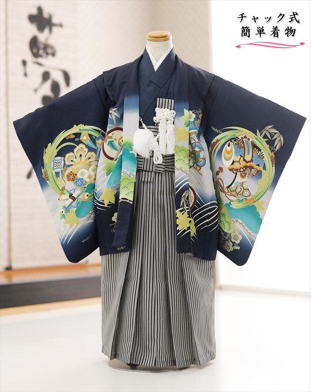 七五三　男の子用　■値下げしました 七五三 着物 男の子 5歳 羽織袴セット 「シルバーグレー 亀甲に鷹