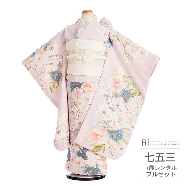 かわいいパステルピンク♡七五三　7歳　女の子　セット　一式　紫 七五三 女の子 7歳 着物 レンタル 正統派 紫 ラベンダー