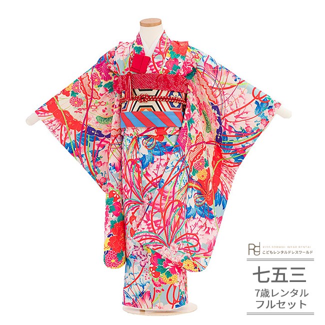 753 着物 花柄 アンティーク　刺繍 楽天市場】七五三 着物 7歳 フルセット レンタル 753 7歳女の子