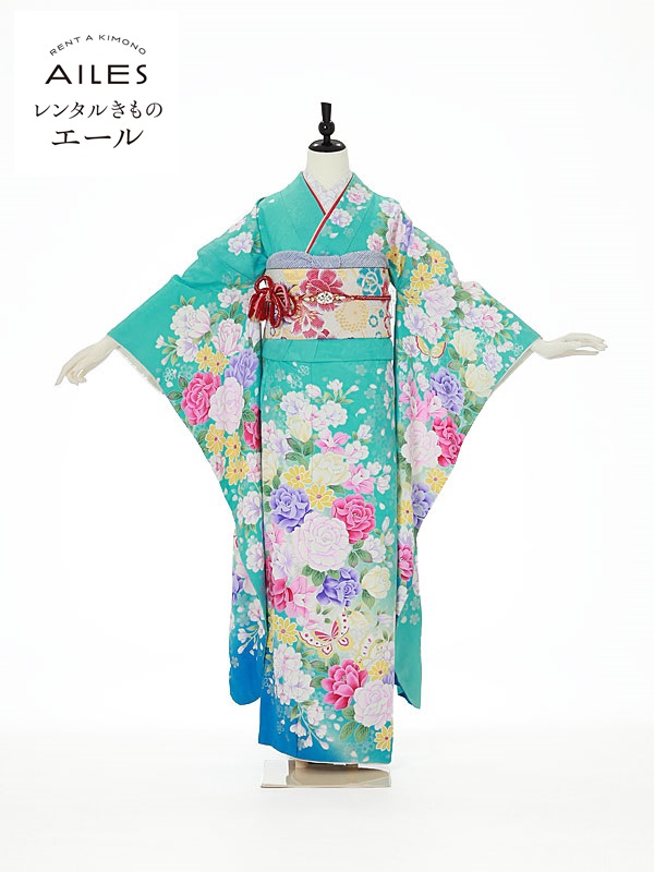 ヤケ更訂中席 賃貸 振袖レンタル盛沢山組 2月 11月 Ac0061 水色 ローズ 胡蝶 大人祝言 振袖 フルセット Rental ふりそで 女君着物 振袖 レンタル ポピュラリティー 草履 バックグランド フリソデ Furisode おべべ きもの新品足袋進上 往復送料無料 人気商い物 振袖フル