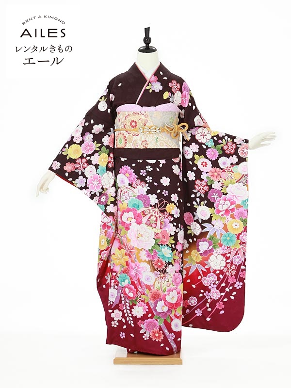 【レンタル】振袖レンタル フルセット（成人式）AC0107 紫 桜 鞠 成人式 振袖 フルセット rental ふりそで 女性和服 振袖 レンタル 人気 草履 バック フリソデ furisode 着物 きもの かわいい 新品足袋プレゼント 往復送料無料｜レンタルきもの　エール