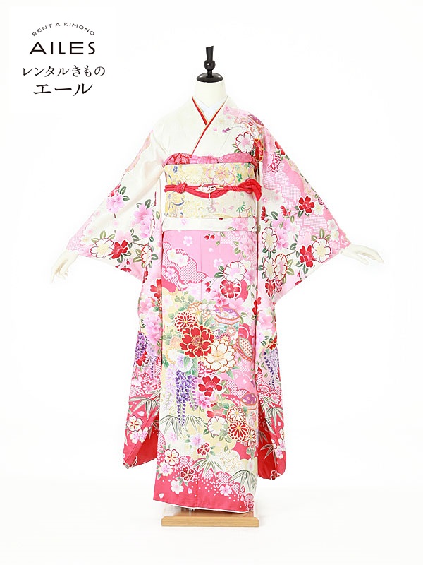 【レンタル】振袖レンタル フルセット（成人式）AC0112 白地 古典 桜 成人式 振袖 貸衣装 rental ふりそで 女性和服 振袖 レンタル 人気 草履 バック フリソデ furisode 着物 きもの かわいい 新品足袋プレゼント 往復送料無料｜レンタルきもの　エール