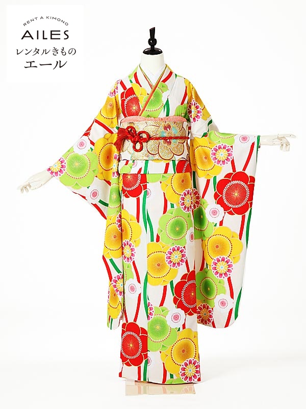【レンタル】振袖レンタル フルセット（成人式）AC0042 白地 花模様 成人式 振袖 フルセット rental ふりそで 女性和服 振袖 レンタル 人気 草履 バック フリソデ furisode 着物 きもの 新品足袋プレゼント 往復送料無料