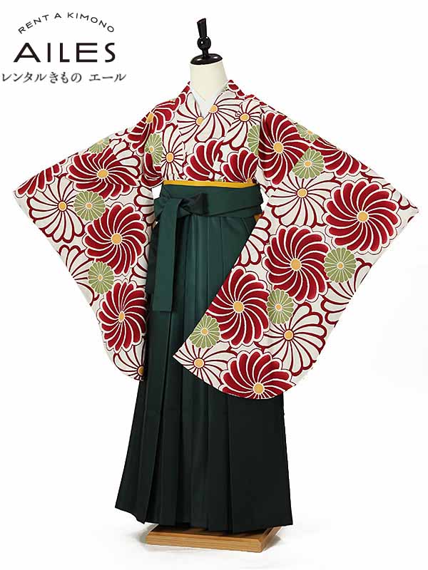 【レンタル】ジュニア小学校卒業袴レンタルAR0055 白 花模様 緑 袴 ジュニア卒業式 小学生 卒業式 袴女の子 小学校 卒業袴 レンタル 卒業式 レンタル袴 小学校 卒業式 着物【往復送料無料】148cm～153cm 150cm前後