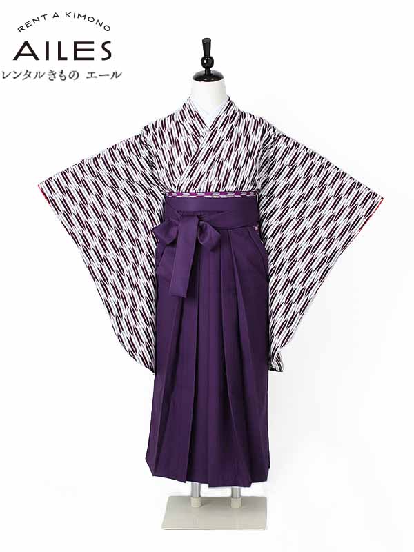 【レンタル】ジュニア小学校卒業袴レンタルAR0004 ジュニア卒業式 トラディショナル 矢絣 紫色 小学校 卒業袴 レンタル 卒業式 レンタル袴【往復送料無料 133cm～138cm｜レンタルきもの　エール 15,048円