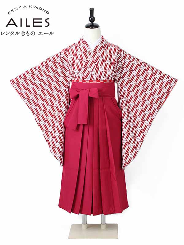 【レンタル】ジュニア小学校卒業袴レンタル AR0005 ジュニア卒業式 トラディショナル 矢絣 赤 小学校 卒業袴 レンタル 卒業式 レンタル袴 【往復送料無料】 133cm～138cm｜レンタルきもの　エール