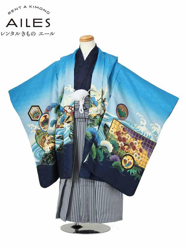 現品限り一斉値下げ 子供 人気柄 ５才男の子 着物 七五三 5歳 きもの 卒園式 お祝い お正月 和装 貸衣装 袴セット 羽織袴 七五三袴 男児 鷹に波 青 Ao5081 袴レンタル 5歳 着物 レンタル 七五三 特別セール七五三 着物 往復送料無料 新品足袋プレゼント 人気