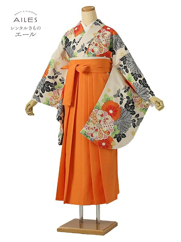 角帽 専門職授業時間生 卒 【賃借】 卒賃借袴 女袴賃借 成人女性袴0684 象牙色 オレンジ色 菊 卒袴 御召しもの賃借 卒式 初等学校卒式 賃借フルセット 女袴 袴 賃借 女 新品足袋差し上げ物 【往復貨物輸送無料】