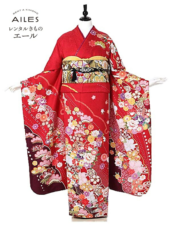 【レンタル】振袖レンタル フルセット（成人式）AC0013 赤地 古典 牡丹 鞠 貸衣裳 かわいい 人気 ふりそで フリソデ 女性和服 着物 草履 バック きもの 大きめ ぽっちゃり ちょっぴり太め 新品足袋プレゼント 往復送料無料 45,370円