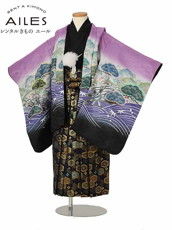 着物セット 通販 人気柄 ５才男の子 着物 七五三 5歳 きもの 卒園式 お祝い お正月 和装 貸衣装 袴セット 羽織袴 七五三袴 男児 鷹に車輪 黒 紫 Ao5180 袴レンタル 5歳 着物 レンタル 七五三 七五三 子供 往復送料無料 新品足袋プレゼント 人気 かっこいい 753 着物