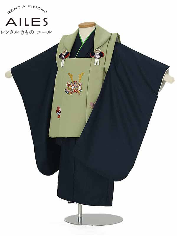 七五三 着物【レンタル】七五三 男の子 3歳被布コートレンタルAO3072 抹茶 紺 兜 男児 七五三被布コート レンタル 貸衣装 和装 お祝い 被布セット 子供 着物 男の子 3歳 七五三 上品 753 かっこいい 人気 新品足袋プレゼント 往復送料無料