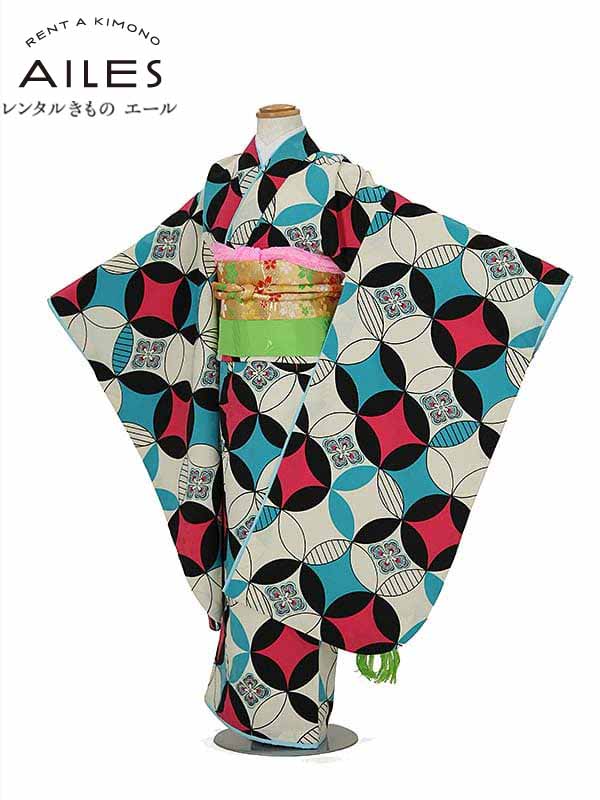 七五三 お召しもの 【賃借】七五三御姉さん ７歳お召しもの賃借 AP7034 白地 七宝 黒 水色 サクラ色 御嬢さん 七五三お召しもの 賃借 七五三 賃借お召しもの 赤ちゃん お召しもの ７歳 七五三 御姉さん きもの 好いたらしい 753 足袋差し上げ物 【往復貨物輸送無料】