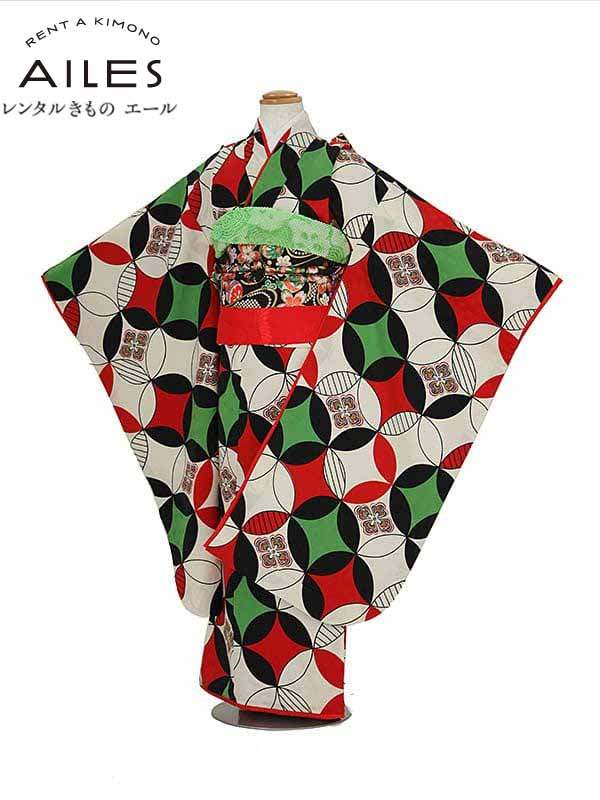 七五三 お召しもの 【賃借】七五三御姉さん ７歳お召しもの賃借 AP7035 白地 七宝 黒 赤 緑 御嬢さん 七五三お召しもの 賃借 七五三 賃借お召しもの 赤ちゃん お召しもの ７歳 七五三 御姉さん きもの 好いたらしい 753 足袋差し上げ物 【往復貨物輸送無料】