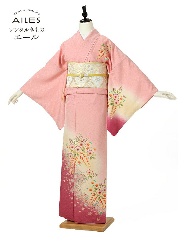 訪問着 レンタル 可愛い 母も主役 訪問着レンタル AD0030 ピンク 淡黄 四季の花 正絹　貸衣裳 フルセット rental 訪問着レンタル 七五三 お宮参り 服装 母親 入学式 卒業式 結婚式 女性和服着物 訪問着セット ママ 母 新品足袋プレゼント [往復送料無料]