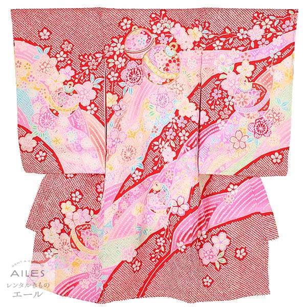 【賃借】産着うしろ帯賃借 AM0053 赤 鞠 花飾りつけ 絞り柄 正絹 花ひめ 産着 賃借 お宮参り 産着賃借 祝着賃借 初着 可愛らしい うしろ帯 赤んぼう 祝する映画化 御召しもの 産着 赤んぼう御召しもの rental かぶり笠よだれかけ仕掛ける賃借 貨物輸送無料