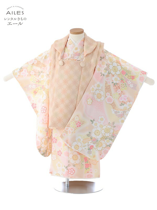 七五三 レンタル 753 女の子 3歳被布レンタル AP3324 薄橙 桜 花模様 KAGURA 女児 七五三被布 被布 貸衣装 和装 お正月 お祝い きもの 着物 3歳 七五三 3才女の子 人気柄 子供 753 かわいい 人気 新品足袋プレゼント 送料無料