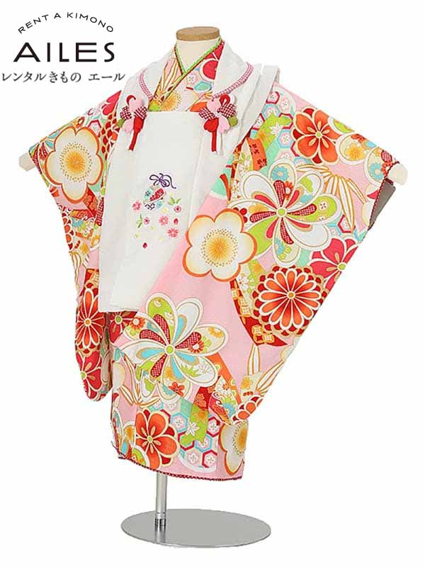 七五三 七五三 女の子 3歳被布コートレンタル AP3129 ピンク 白 花模様 式部浪漫 女児 七五三被布 被布コート 貸衣装 和装 お正月 お祝い きもの 3歳 七五三 3才女の子 人気柄 子供 753 かわいい 人気 新品足袋プレゼント 送料無料