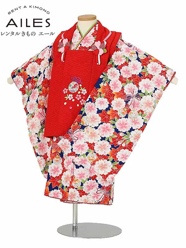 七五三 【レンタル】七五三 女の子 3歳被布コートレンタル AP3128 青 赤 八重桜 紅葉 式部浪漫 女児 七五三被布 被布コート 貸衣装 和装 お正月 お祝い きもの 3歳 七五三 3才女の子 子供 753 かわいい 人気 新品足袋プレゼント 送料無料|レンタルきもの エール