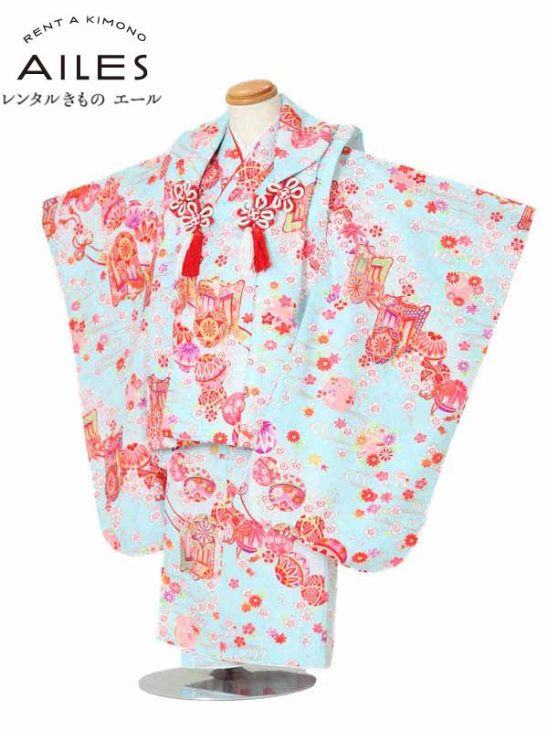 七五三 着物【レンタル】七五三 女の子 ３歳被布コートレンタル AP3027 水色 花模様 女児 七五三被布 お祝い着 被布コート 貸衣装 和装 お正月 お祝い きもの 3歳 七五三 3才女の子 人気柄 子供 着物 753 かわいい 人気 新品足袋プレゼント 往復送料無料
