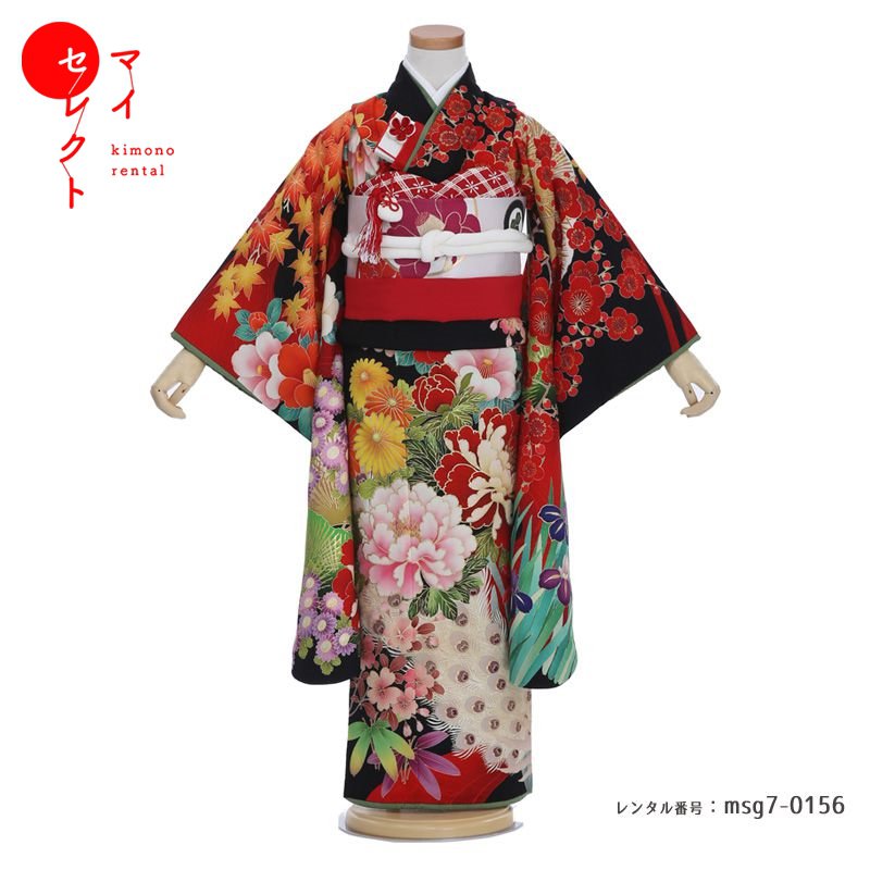 【レンタル】 七五三 身長110cm～125cm 着物レンタル 7歳 女の子 msg7-0156 九重&times;中村里砂レトロ 草履 バッグ 衣装 レンタル着物 モダンアンテナ モダン 貸衣装 古典 七歳 子供 七草祝い 七才 六才 八才 大きめ 小さめ レンタル フルセット 往復送料無料｜レンタル衣裳　マイセレクト