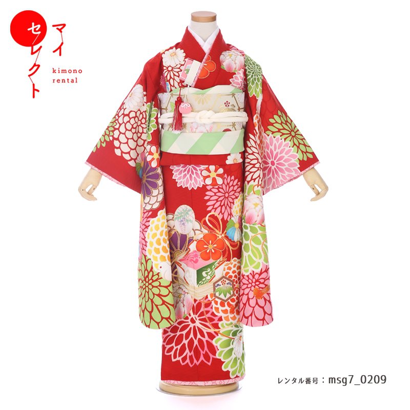 【レンタル】 七五三 身長110cm～125cm 着物 レンタル 7歳 女の子 九重&times;亀屋良長 msg7-0209 髪飾り レトロ 着物レンタル 草履 バッグ 衣装 レンタル着物 モダンアンテナ モダン 貸衣装 古典 753着物 七歳 子供 七五三レンタル 子ども 753 七五三着物 七草祝い 6歳 8歳｜レンタル衣裳　マイセレクト