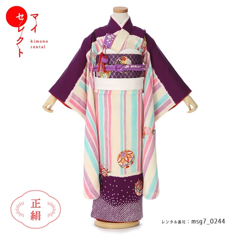 【レンタル】 七五三 身長110cm～125cm 正絹 着物 7歳 レンタル 女の子 msg7_0244 髪飾り レトロ 着物レンタル 草履 バッグ 衣装 レンタル着物 モダン 貸衣装 古典 753着物 七歳 子供 七五三レンタル 子ども 753 七五三着物 七草祝い 七才 六才 八才｜レンタル衣裳　マイセレクト
