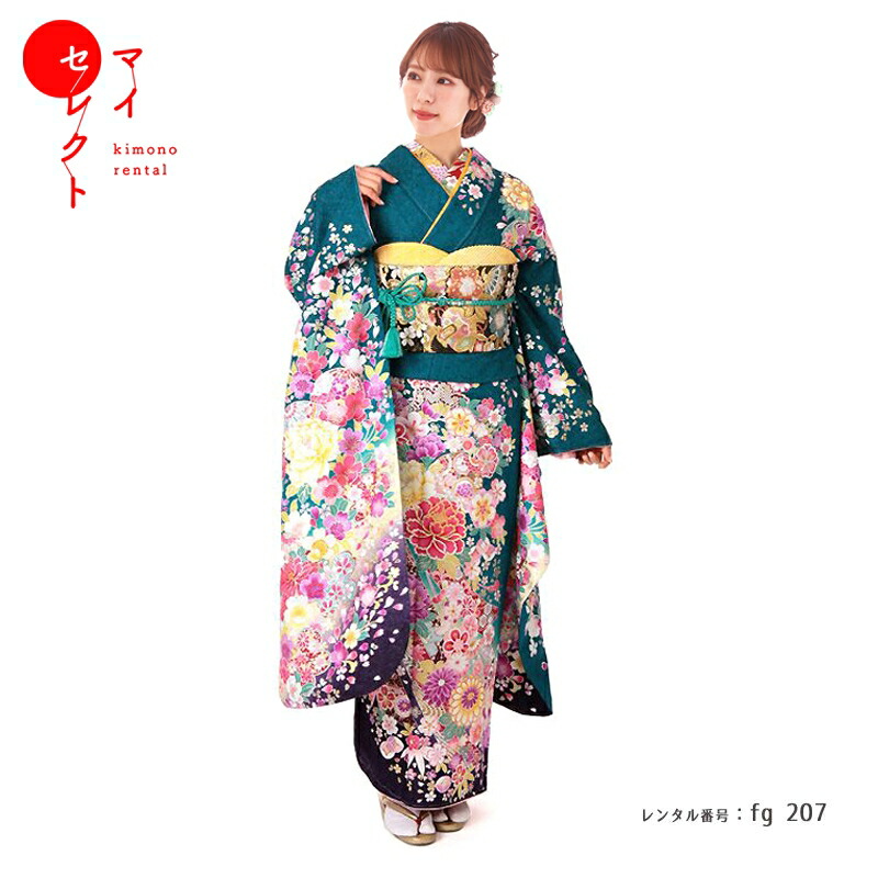 輝くようなエメラルドグリーンのお振袖　正絹　単品　157cm前後　セット可能 fg_207_10.jpg