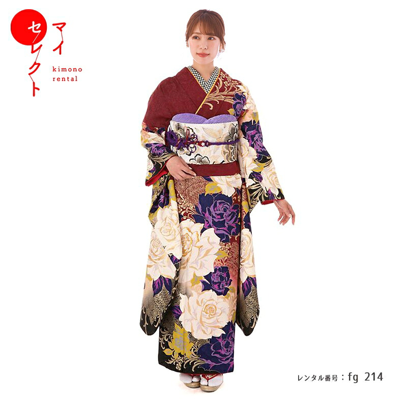 振袖　レンタル【成人式】fg_214 /MURUA　エンジ 振袖 結婚式 卒業式 フルセット レンタル振袖 貸衣装 レンタル着物【レンタル】｜レンタル衣裳　マイセレクト