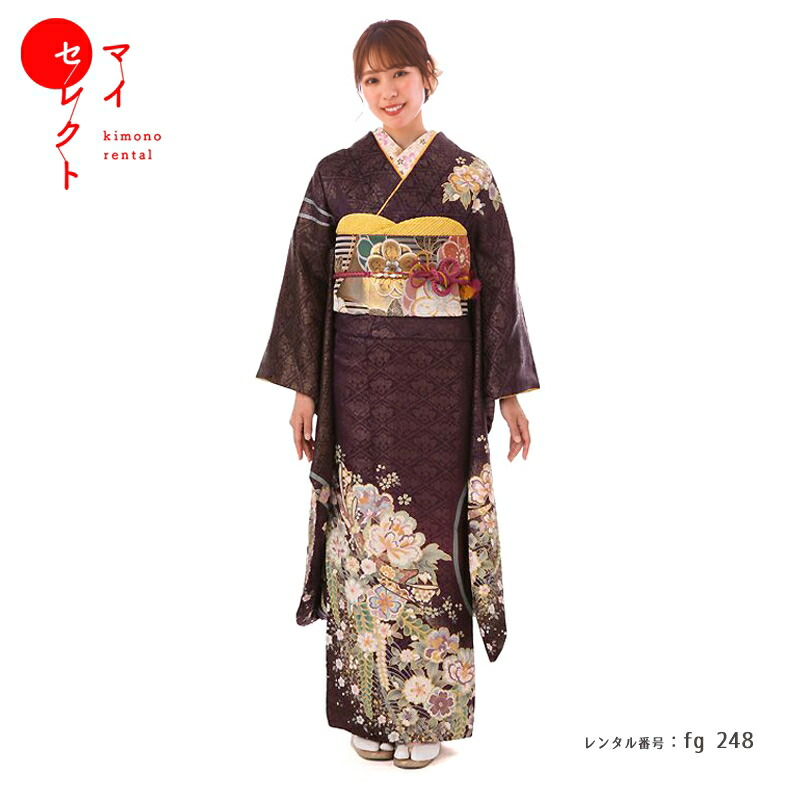 べあ様　378.グレイッシュなブラウン　振袖7点セット　正絹　フルセット　成人式 べあ様 378.グレイッシュなブラウン 振袖7点セット 正絹 フル