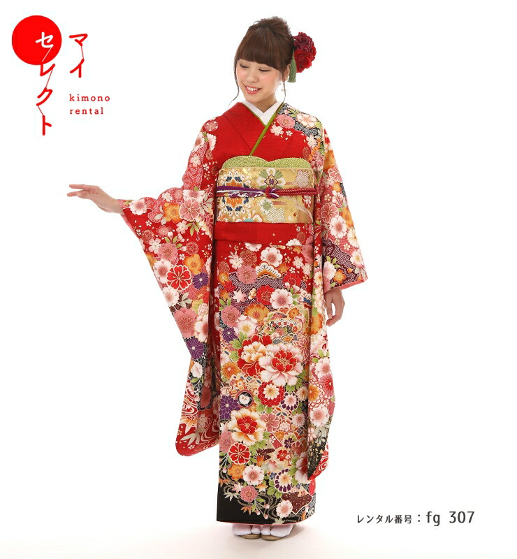 ★19日まで最終出品★美品成人式振り袖赤色 花柄 絹長襦袢付き 楽天市場】成人式振袖レンタル fg_255 MI-63 赤に吉祥花 絞り 往復送料