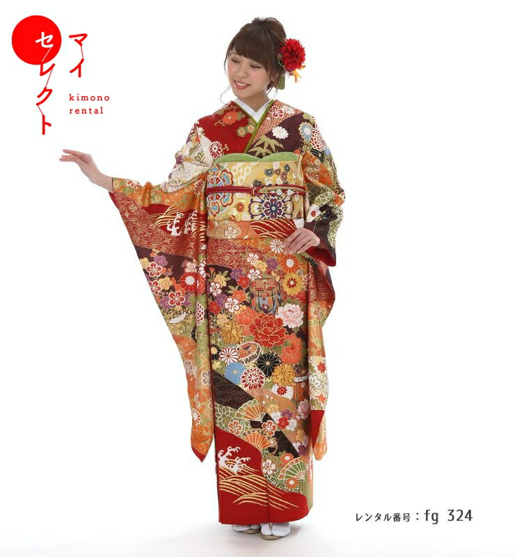 Fg 324 桂由美 レンタル 結婚式 卒業式 フルセット 振袖 ブランド レトロ 振袖 結納 卒業式レンタル レンタル フルセット 振袖 レンタル 振袖レンタル レンタル着物 振袖 結婚式 着物 代引き手数料無料 往復送料無料 Yk 354 赤 貸衣装 セット バッグ 草履