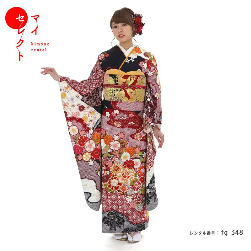 楽天市場】成人式振袖レンタル fg_258 MI-66 紺に地紙と慶花
