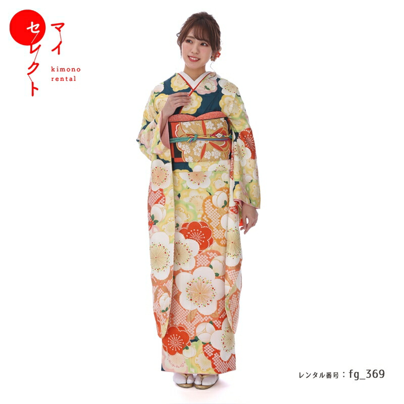振り袖＆帯　長襦袢＆バックセット 草履バッグセット 振袖用 バイカラー オリジナル配色 M/Lサイズ