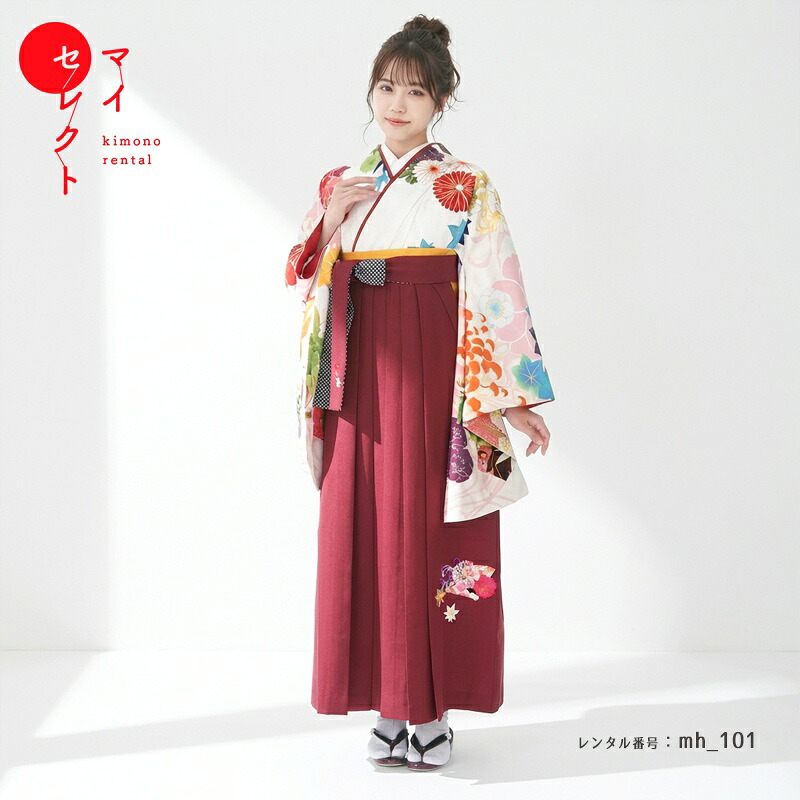 【レンタル】 卒業式 袴 レンタル トールサイズ 高身長 対応身長163cm～170cm フルセット 女 レトロモダン 大学 セット ホワイト 白 赤 〔mh_101 ちはやふる×JAPAN STYLE〕 往復送料無料 大学生 短大 はかま ハカマ