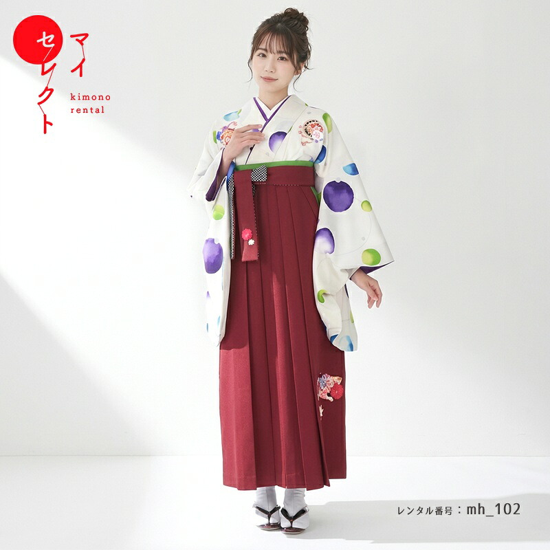 【レンタル】 袴 レンタル 卒業式 トールサイズ 高身長 対応身長163cm～170cm フルセット 女 レトロモダン 大学 セット ホワイト 白 赤 〔mh_102 ちはやふる×JAPAN STYLE〕 往復送料無料 大学生 短大 はかま ハカマ