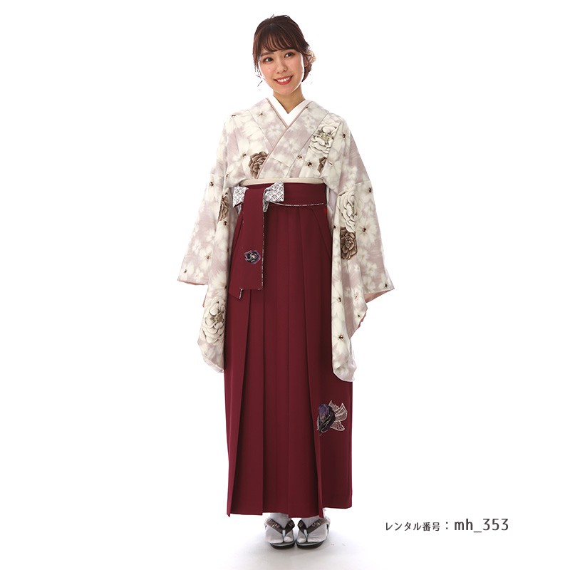 卒業式 袴 レンタル フルセット 女 レトロモダン 大学 セット スモークピンク エンジ 小豆 対応身長156cm～168cm 〔mh_353 玉城ティナX紅一点〕 往復送料無料 大学生 短大 はかま ハカマ　【レンタル】