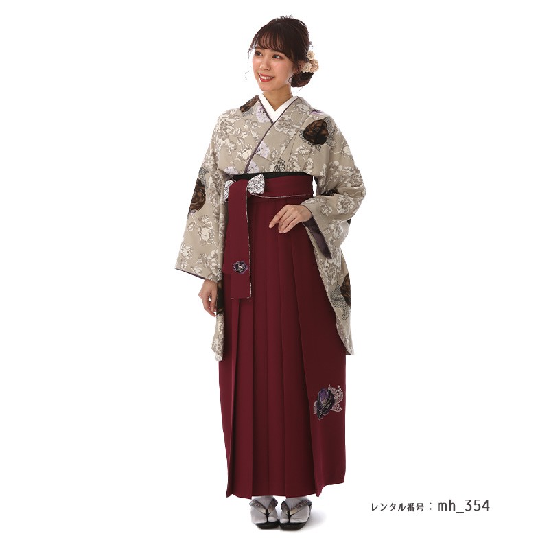 袴 レンタル 卒業式 フルセット 女 レトロモダン 大学 セット モカベージュ エンジ 小豆 対応身長156cm～168cm 〔mh_354 玉城ティナX紅一点〕 往復送料無料 大学生 短大 はかま ハカマ　【レンタル】